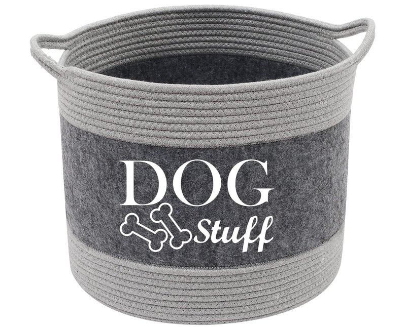 Morezi Cotton felt round dog toy box and dog toy basket storage with handle, doggie toy bin - Good idea for organizing pet toys, blankets, leashes, clothing, dry food and any doggie stuff - Image 1